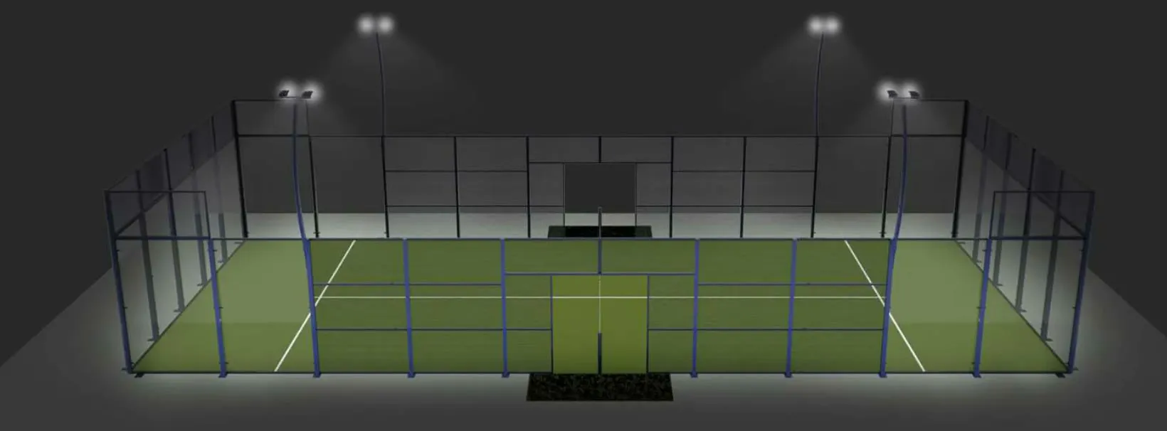 Padelplatz bei Flutlicht im Nachtmodus