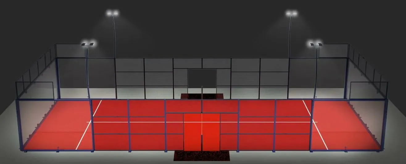 Padelplatz bei Flutlicht im Nachtmodus